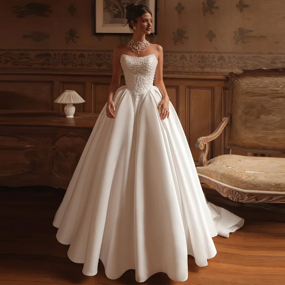 Temperament Organza Sleeveless Customized Wedding Dress Formal Beading Strapless Vestido De Novia Dreamy Satin Robe de mariée
Temperament Organza Sleeveless Customized Wedding Dress Formal Beading Strapless Vestido De Novia Dreamy Satin Robe de mariée