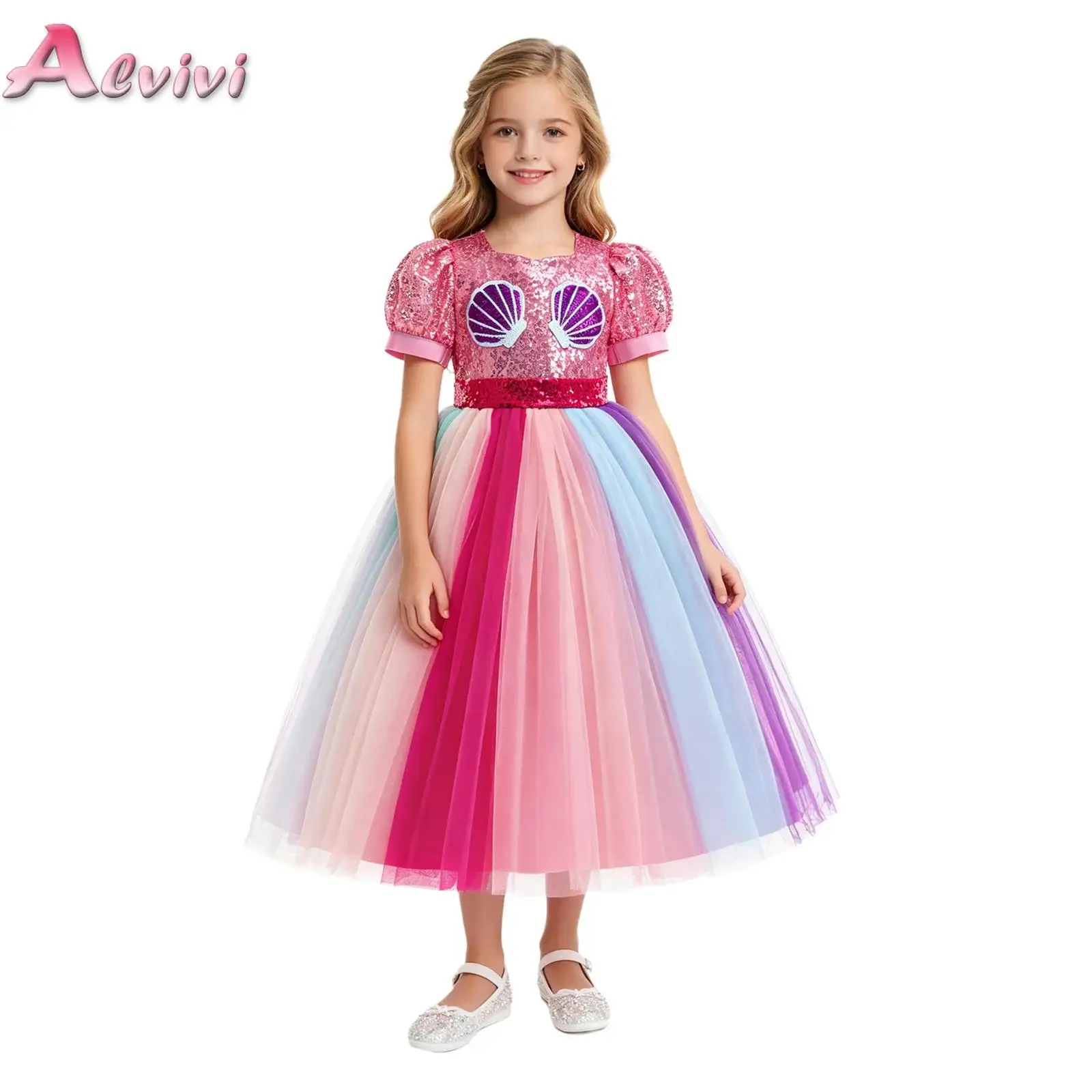 Girls Mermaid Princess Dress Shiny Sequins Puff Sleeve Rainbow Tulle Tutu Dressfor Cosplay Birthday Party Stage Performance
Girls Mermaid Princess Dress Shiny Sequins Puff Sleeve Rainbow Tulle Tutu Dressfor Cosplay Birthday Party Stage Performance