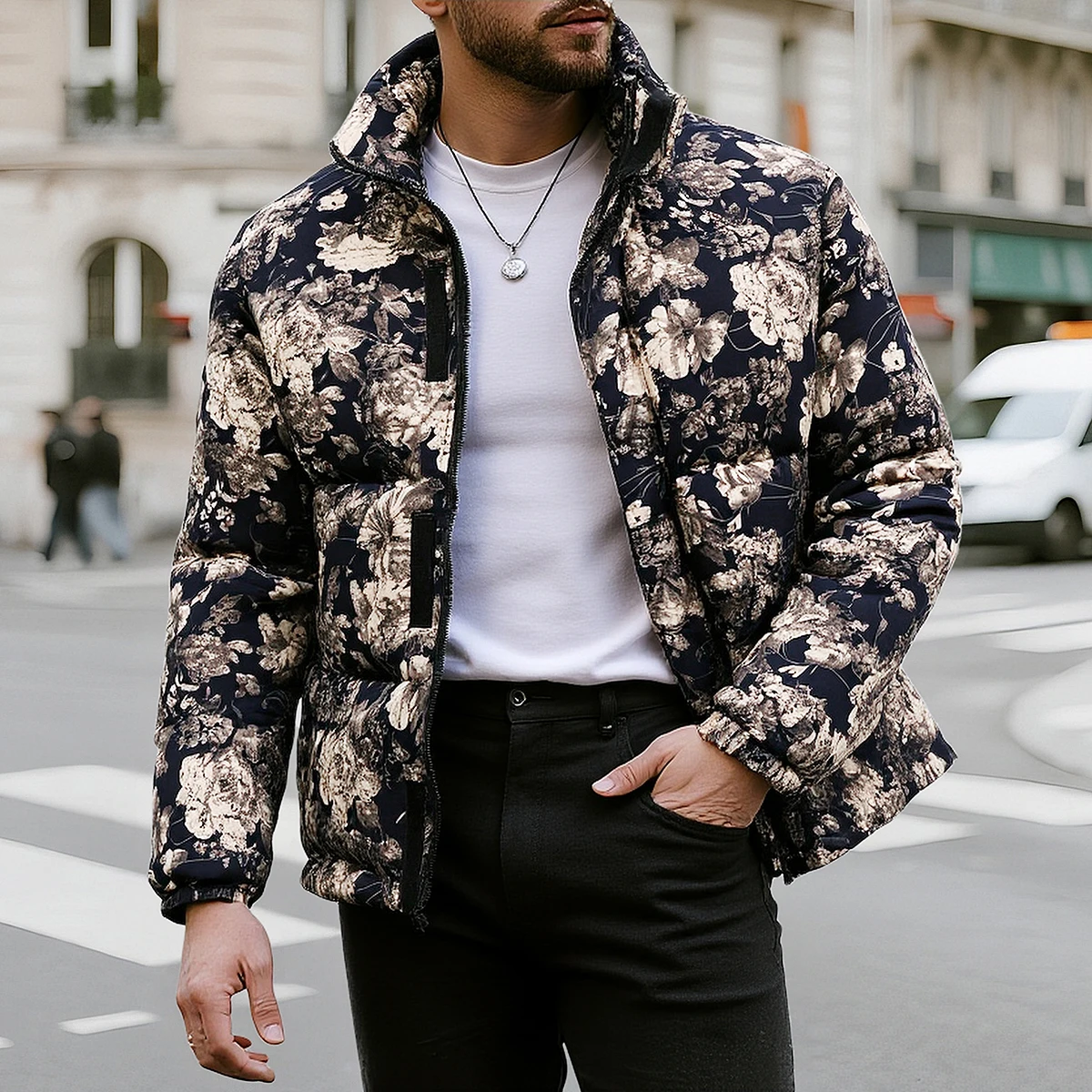 Уличные парки с цветочным принтом Hombres для мужчин, хлопковая стеганая куртка, пуховик, зимняя одежда 2025 года, мужские винтажные теплые ветрозащитные куртки
Уличные парки с цветочным принтом Hombres для мужчин, хлопковая стеганая куртка, пуховик, зимняя одежда 2025 года, мужские винтажные теплые ветрозащитные куртки