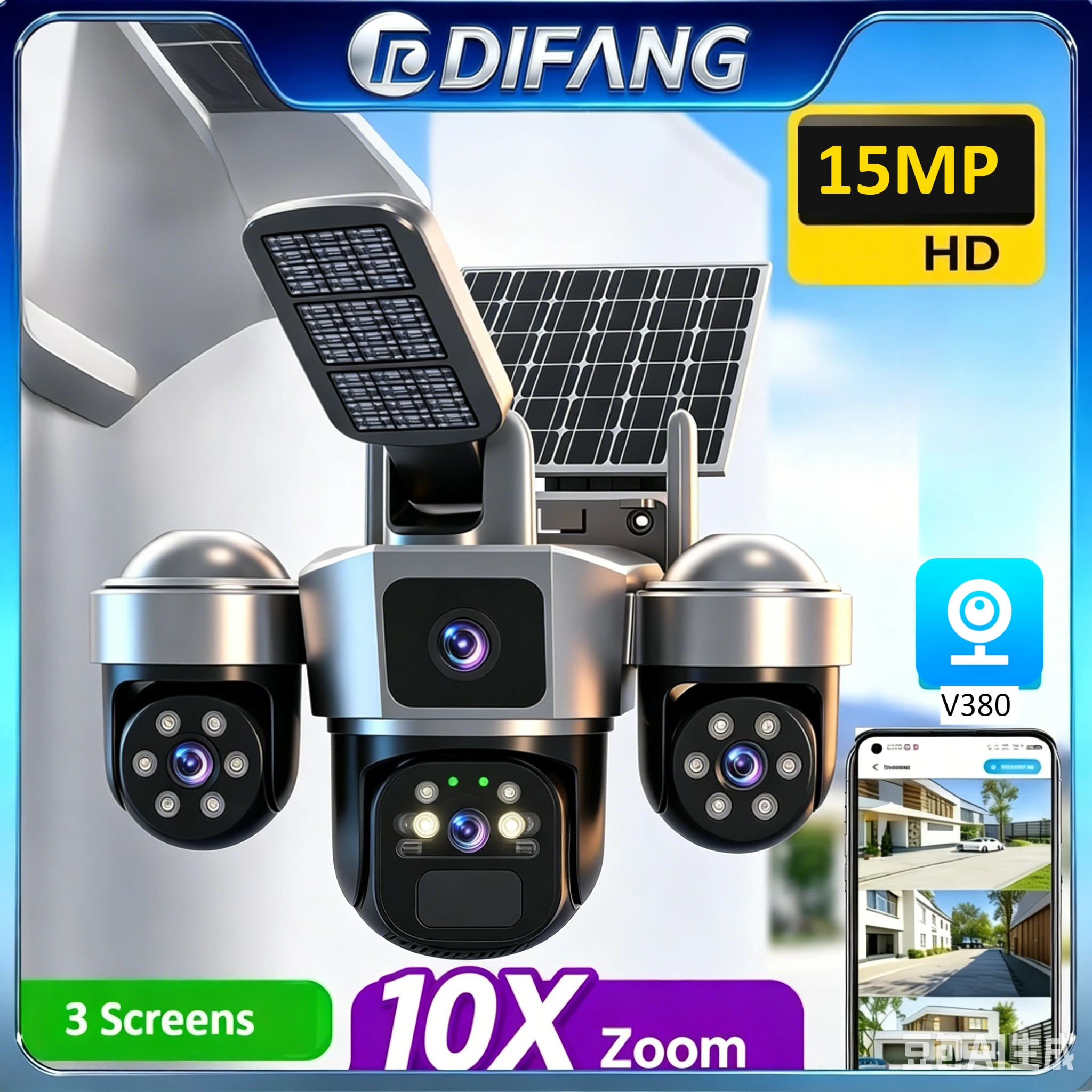 WiFi Solar Camera 8K 3 Screen 10X Zoom Battery WiFi Security Outdoor Surveillance Solar
WiFi Solar Camera 8K 3 Screen 10X Zoom Battery WiFi Security Outdoor Surveillance Solar