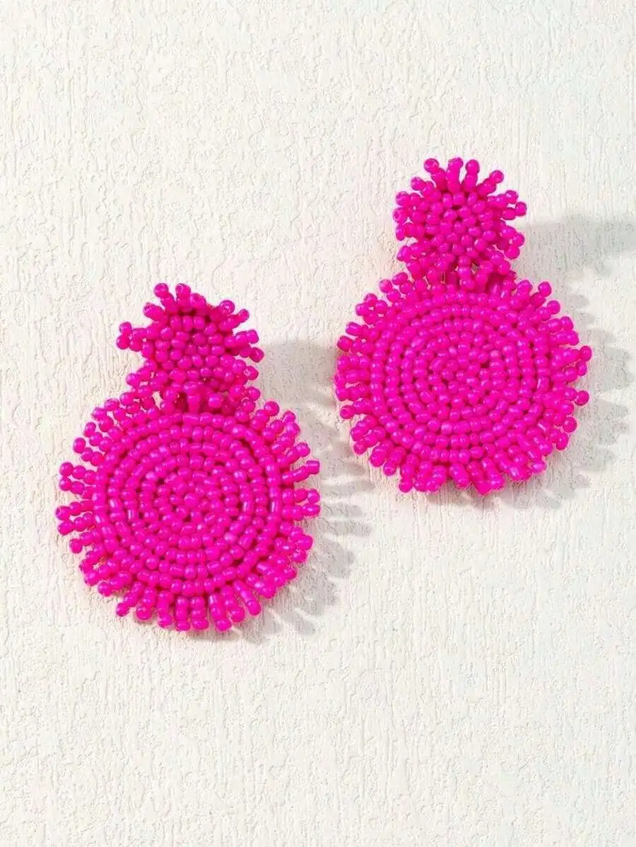 Handmade Beaded Round Drop Earrings For Women Fuchsia Pink Bohemian Statement Jewelry
Handmade Beaded Round Drop Earrings For Women Fuchsia Pink Bohemian Statement Jewelry