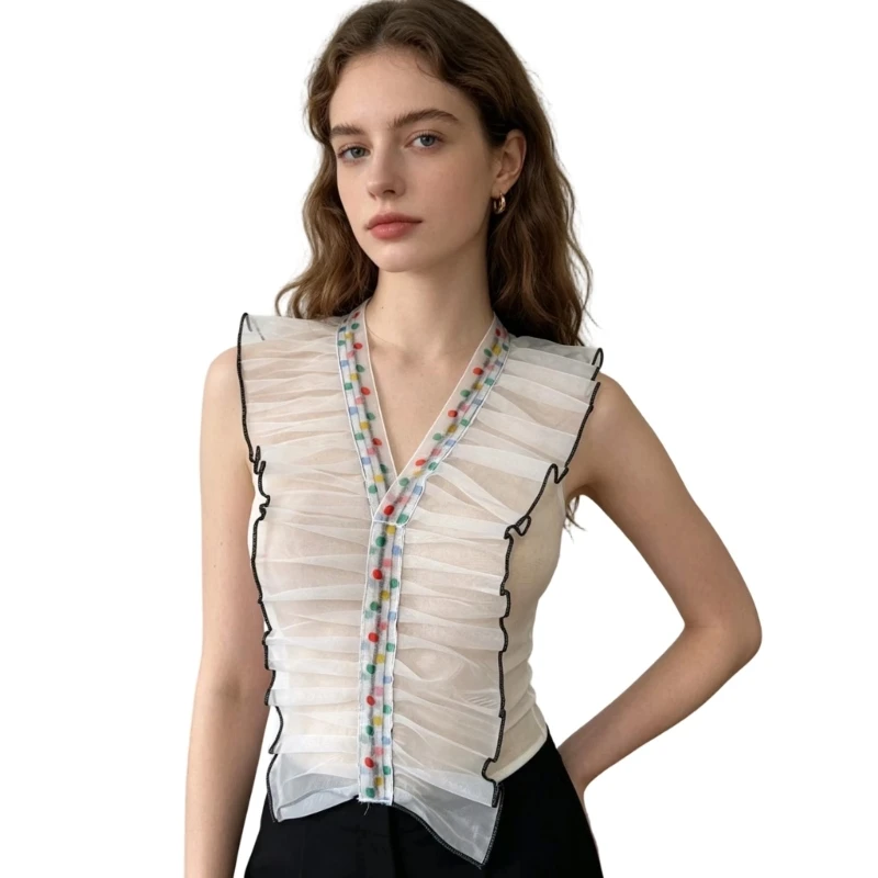 3D Pleated Rainbow Embroidered Scarf Depth V Neck Sheer Coquettes Tanks Top
3D Pleated Rainbow Embroidered Scarf Depth V Neck Sheer Coquettes Tanks Top