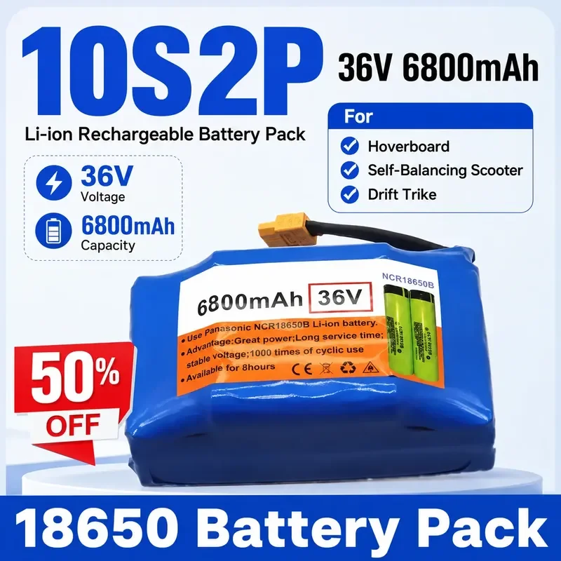 10S2P 36V 6800mAh 18650 Battery Pack for Hoverboard Self-Balancing Scooter Drift Trike High Power Li-ion Rechargeable Battery
10S2P 36V 6800mAh 18650 Battery Pack for Hoverboard Self-Balancing Scooter Drift Trike High Power Li-ion Rechargeable Battery