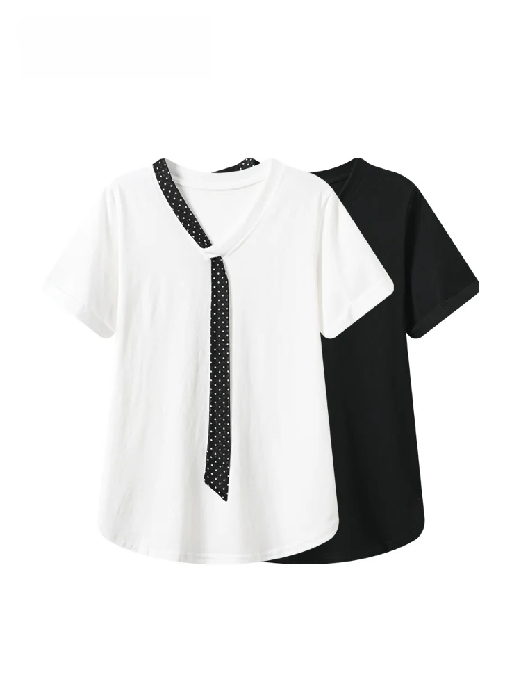 Fashionable Short Sleeve T-Shirt Women's plus Size Summer New Style Slimming Design Korean Style Cotton Polyester V-neck Top
Fashionable Short Sleeve T-Shirt Women's plus Size Summer New Style Slimming Design Korean Style Cotton Polyester V-neck Top