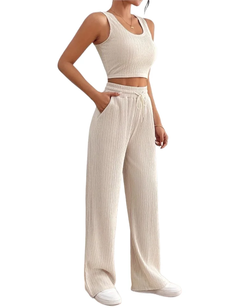 2025 Summer Two Piece Sets Womans Fashionable Casual Knitted Sports Vest And Wide Leg High Waist Pants Female Apparel Ensemble
2025 Summer Two Piece Sets Womans Fashionable Casual Knitted Sports Vest And Wide Leg High Waist Pants Female Apparel Ensemble