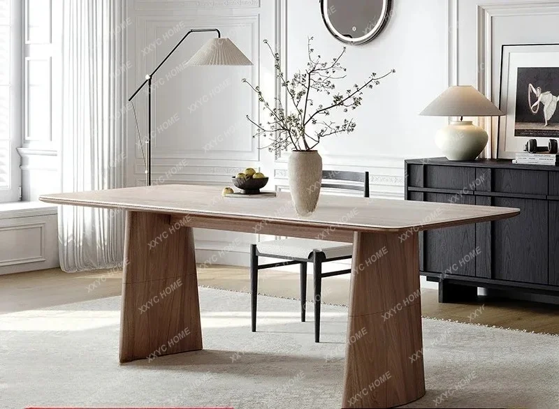 LSolid wood rock slab dining table New household medieval travertine rectangular dining table
LSolid wood rock slab dining table New household medieval travertine rectangular dining table
