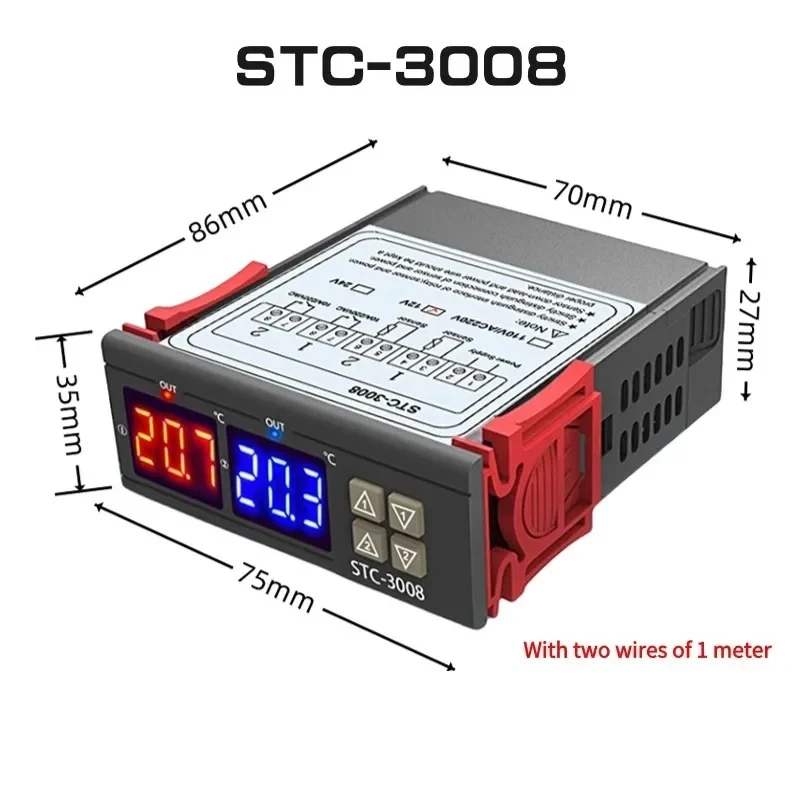 Двойной цифровой регулятор температуры STC-3008, два релейных выхода, термостат, нагреватель с зондом, 12 В, 24 В, 220 В, домашний холодильник, холодное тепло
Двойной цифровой регулятор температуры STC-3008, два релейных выхода, термостат, нагреватель с зондом, 12 В, 24 В, 220 В, домашний холодильник, холодное тепло