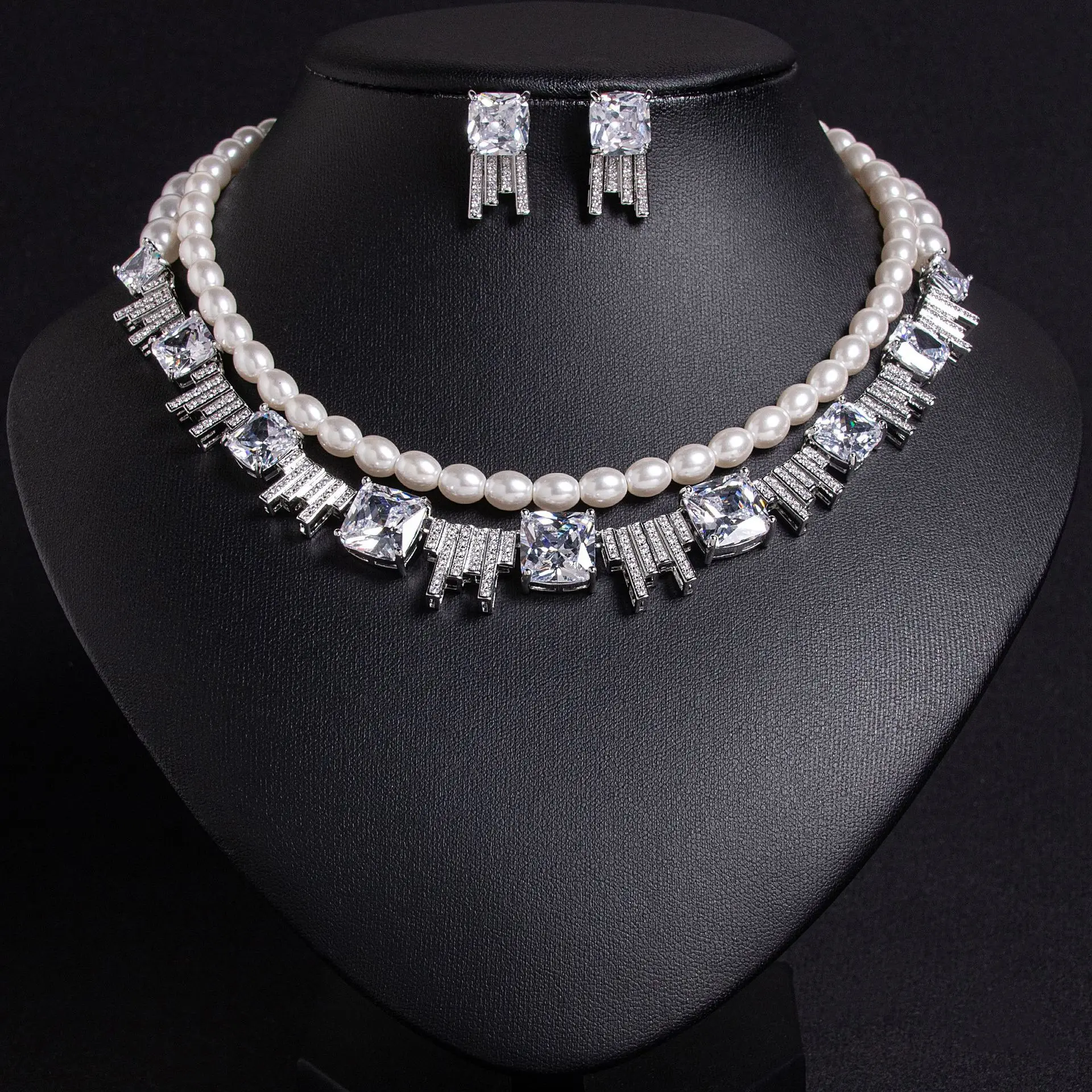 Pearl Zirconia Double Layers Necklace Earrings Fashion Accessories Women's Ambience Explosion Set Dress Party Banquet M-154
Pearl Zirconia Double Layers Necklace Earrings Fashion Accessories Women's Ambience Explosion Set Dress Party Banquet M-154