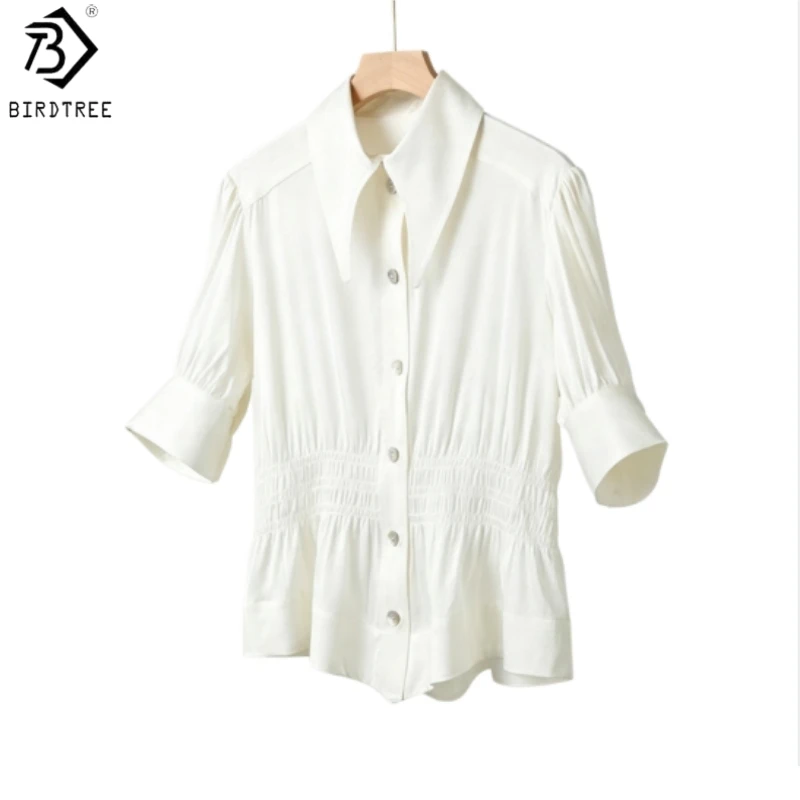 Birdtree, 93% Silk 7% Spandex Jacquard Blouse, Lapel Short Sleeve Shirt, Women Plain Satin Waist-cinching Top, 2026 New T65736JF
Birdtree, 93% Silk 7% Spandex Jacquard Blouse, Lapel Short Sleeve Shirt, Women Plain Satin Waist-cinching Top, 2026 New T65736JF