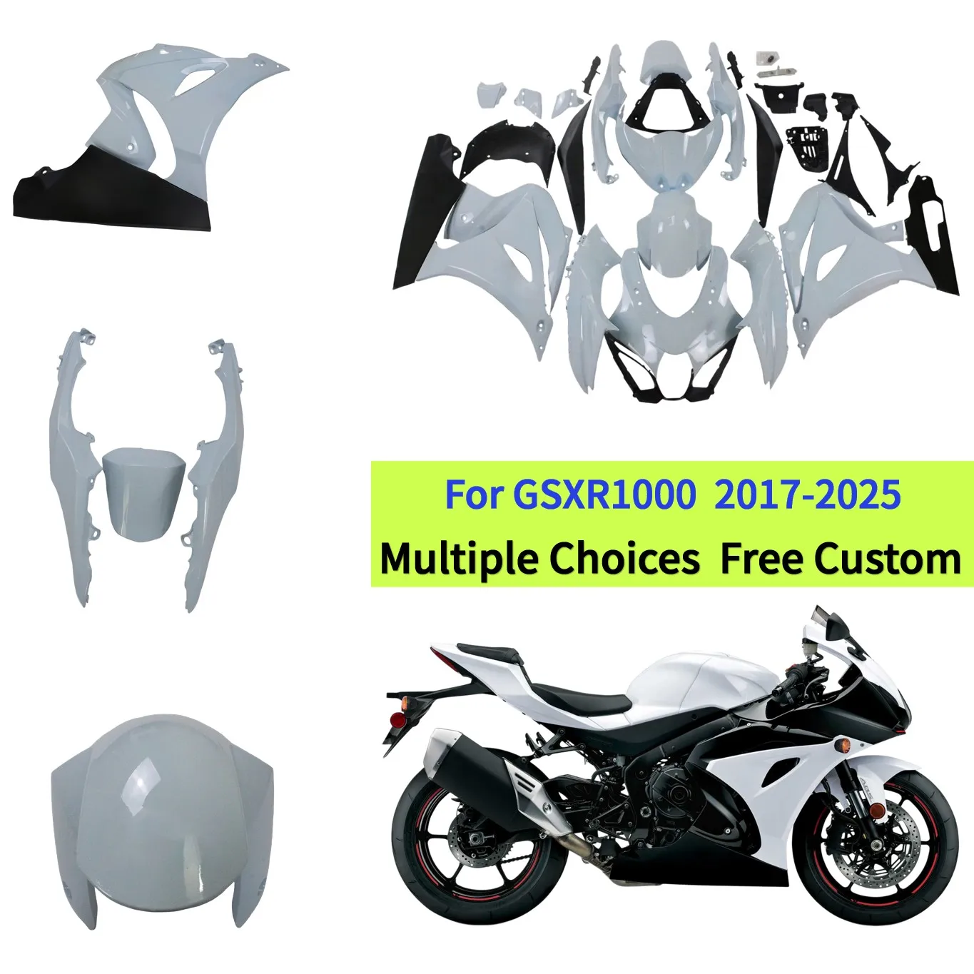 Motorcycle Fairing Kit For Suzuki GSXR1000 2017-2025 L7-M5 GSX-R1000 Modified ABS Plastic Bodywork | Gray White
Motorcycle Fairing Kit For Suzuki GSXR1000 2017-2025 L7-M5 GSX-R1000 Modified ABS Plastic Bodywork | Gray White