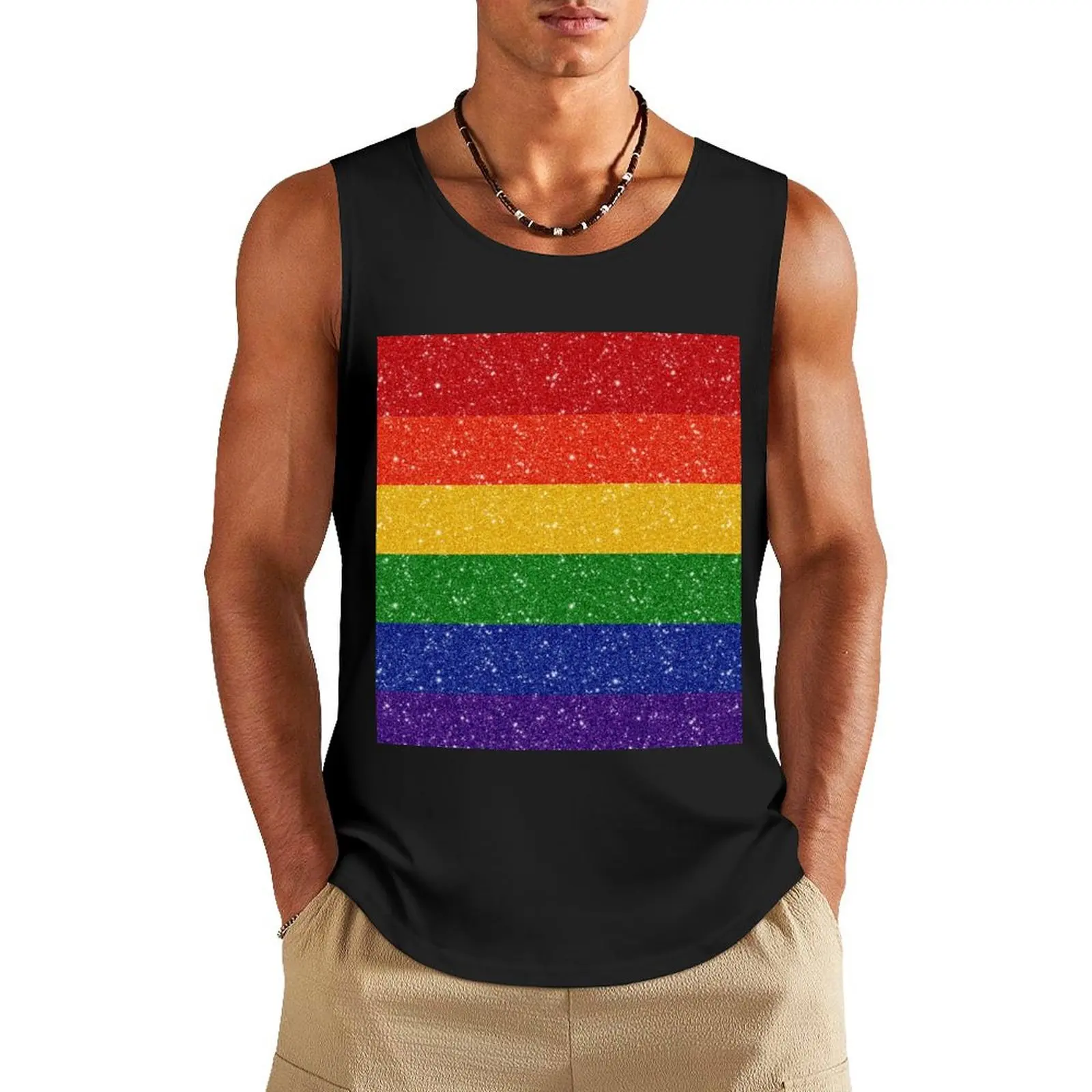 Faux Glitter LGBTQ Pride Rainbow Flag Background Tank Top Sports shirt man Men's clothes Man gym clothes
Faux Glitter LGBTQ Pride Rainbow Flag Background Tank Top Sports shirt man Men's clothes Man gym clothes