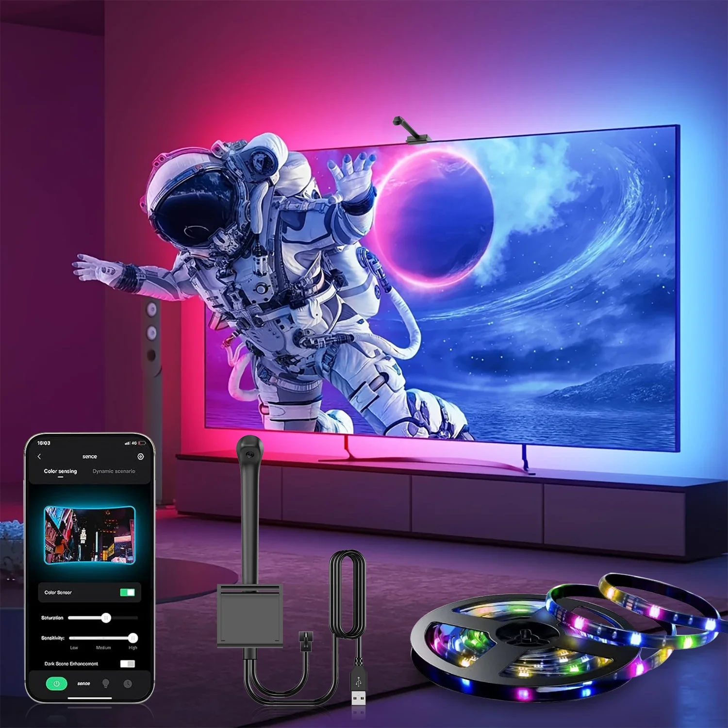 Monitor/TV Sensor Screen SYNC Backlight Smart RGBIC LED Ambient Light Strip with Music Pickup App Control Background Wall Decor
Monitor/TV Sensor Screen SYNC Backlight Smart RGBIC LED Ambient Light Strip with Music Pickup App Control Background Wall Decor