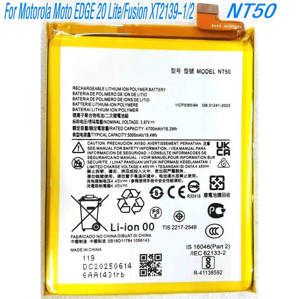 2026 Yeas 3.87V 19.4Wh NT50 Replacement Li-ion Battery For Motorola Moto EDGE 20 Lite/Fusion XT2139-1/2 Mobile Phone
2026 Yeas 3.87V 19.4Wh NT50 Replacement Li-ion Battery For Motorola Moto EDGE 20 Lite/Fusion XT2139-1/2 Mobile Phone