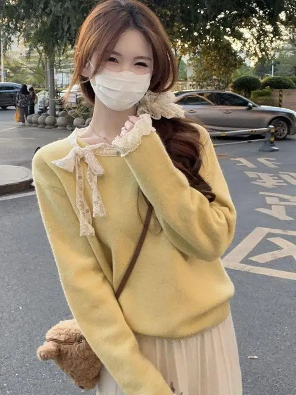Sweet Lace Knot Base Shirt Women's Loose Long Sleeve Inner Wear Top Korean Style Spring Autumn New Arrival Slimming
Sweet Lace Knot Base Shirt Women's Loose Long Sleeve Inner Wear Top Korean Style Spring Autumn New Arrival Slimming