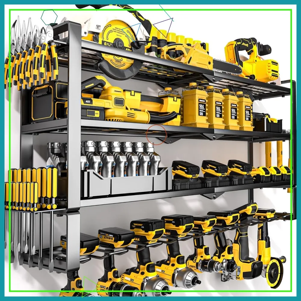 Настенная металлическая стойка для хранения инструментов повышенной прочности, 8 держателей для дрелей с зарядной полкой для организации гаража
Настенная металлическая стойка для хранения инструментов повышенной прочности, 8 держателей для дрелей с зарядной полкой для организации гаража