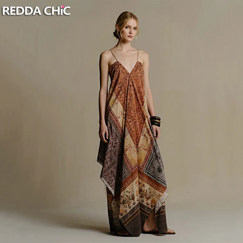 REDDACHiC Boho Ribbon Cami Dress for Women Summer Beach V-neck Loose Fit Irregular Printing Maxi Sundress Retro Lounge Clothes
REDDACHiC Boho Ribbon Cami Dress for Women Summer Beach V-neck Loose Fit Irregular Printing Maxi Sundress Retro Lounge Clothes