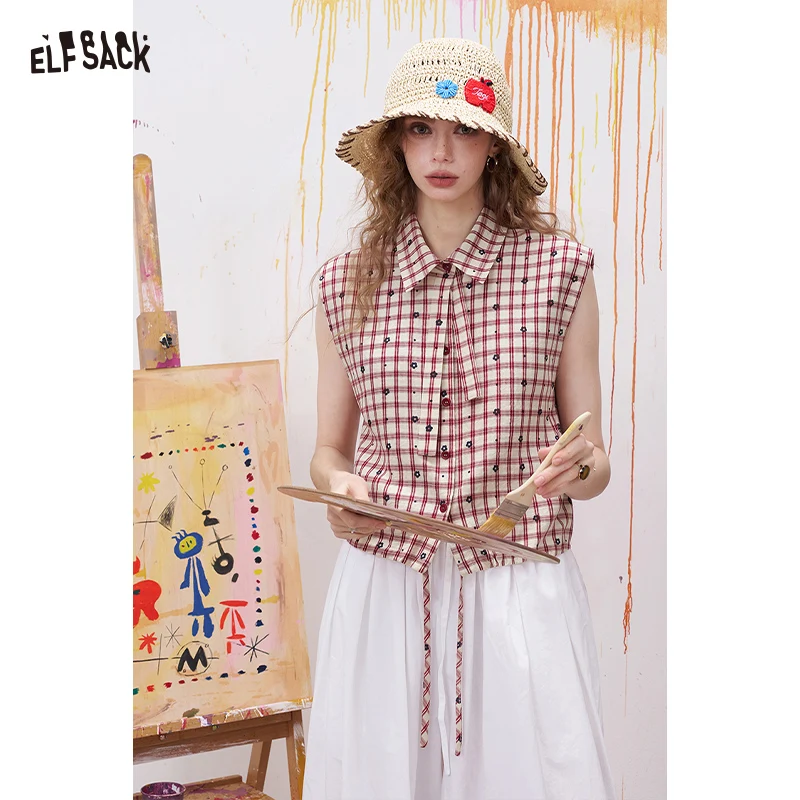 ELFSACK Gingham Polka Dot Sleeveless Shirt, Tie Hem Button-Up Blouse, Casual Red Check Top for Women
ELFSACK Gingham Polka Dot Sleeveless Shirt, Tie Hem Button-Up Blouse, Casual Red Check Top for Women