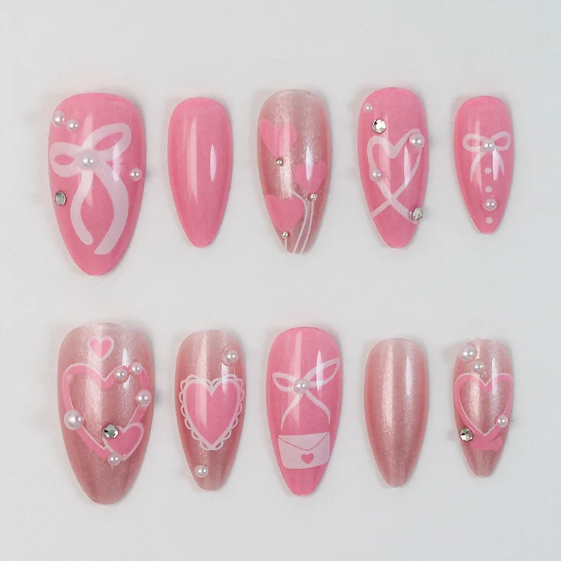 24pcs Pink Press on Nails Tips Rhinestone Pearl Stick on Nail Art Valentine's Day Bow Design False Nails Sets Almond Fake Nail
24pcs Pink Press on Nails Tips Rhinestone Pearl Stick on Nail Art Valentine's Day Bow Design False Nails Sets Almond Fake Nail