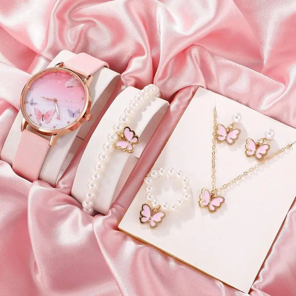 Elegant Butterfly Watch Bracelet Women's Butterfly Pendant Jewelry Set with Faux Pearl Necklace Adjustable Strap for Birthday
Elegant Butterfly Watch Bracelet Women's Butterfly Pendant Jewelry Set with Faux Pearl Necklace Adjustable Strap for Birthday