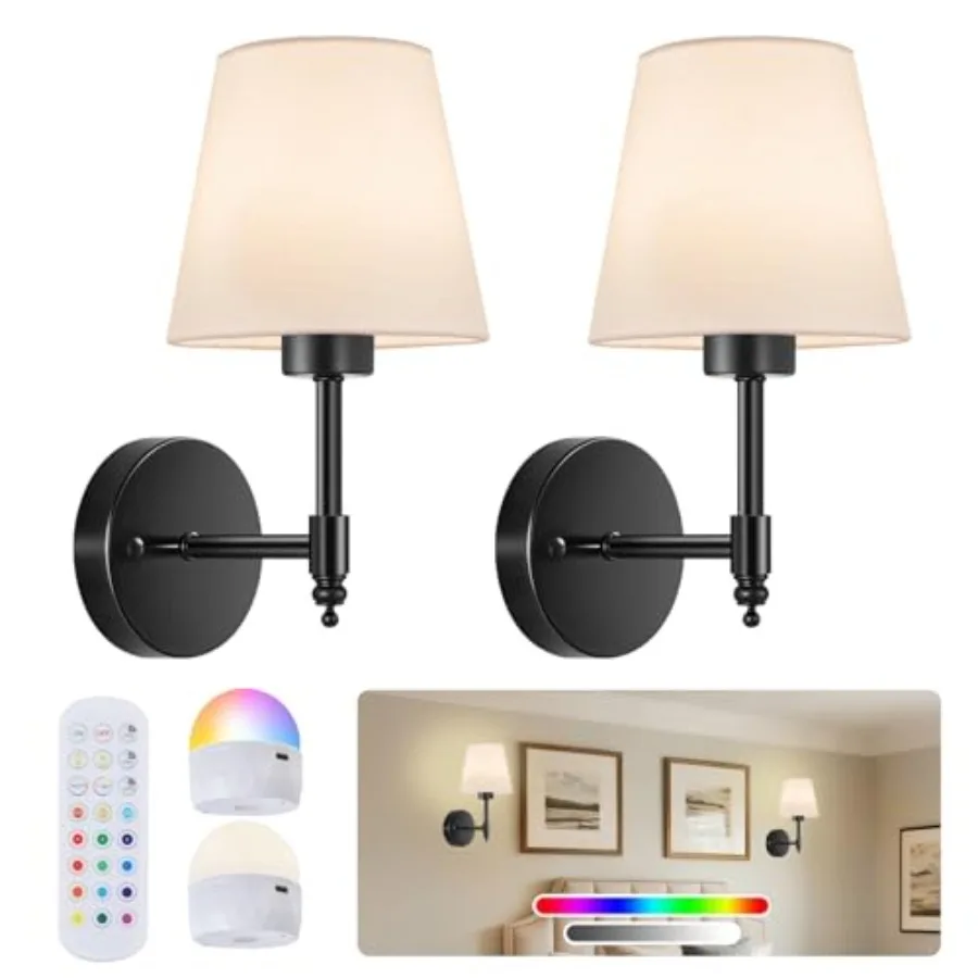 Battery Operated Wall Sconces Set of Two Rechargeable Wireless Wall Lights with RGB Dimmable Magnetic Bulb and Remote 15 Colors
Battery Operated Wall Sconces Set of Two Rechargeable Wireless Wall Lights with RGB Dimmable Magnetic Bulb and Remote 15 Colors
