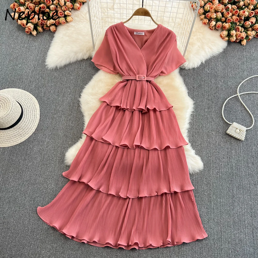Neploe Casual Seaside Vacation Vintage Women's Mujer V Neck High Waist Slim Cake Dress Temperament Big Swing Chiffon Vestidos
Neploe Casual Seaside Vacation Vintage Women's Mujer V Neck High Waist Slim Cake Dress Temperament Big Swing Chiffon Vestidos