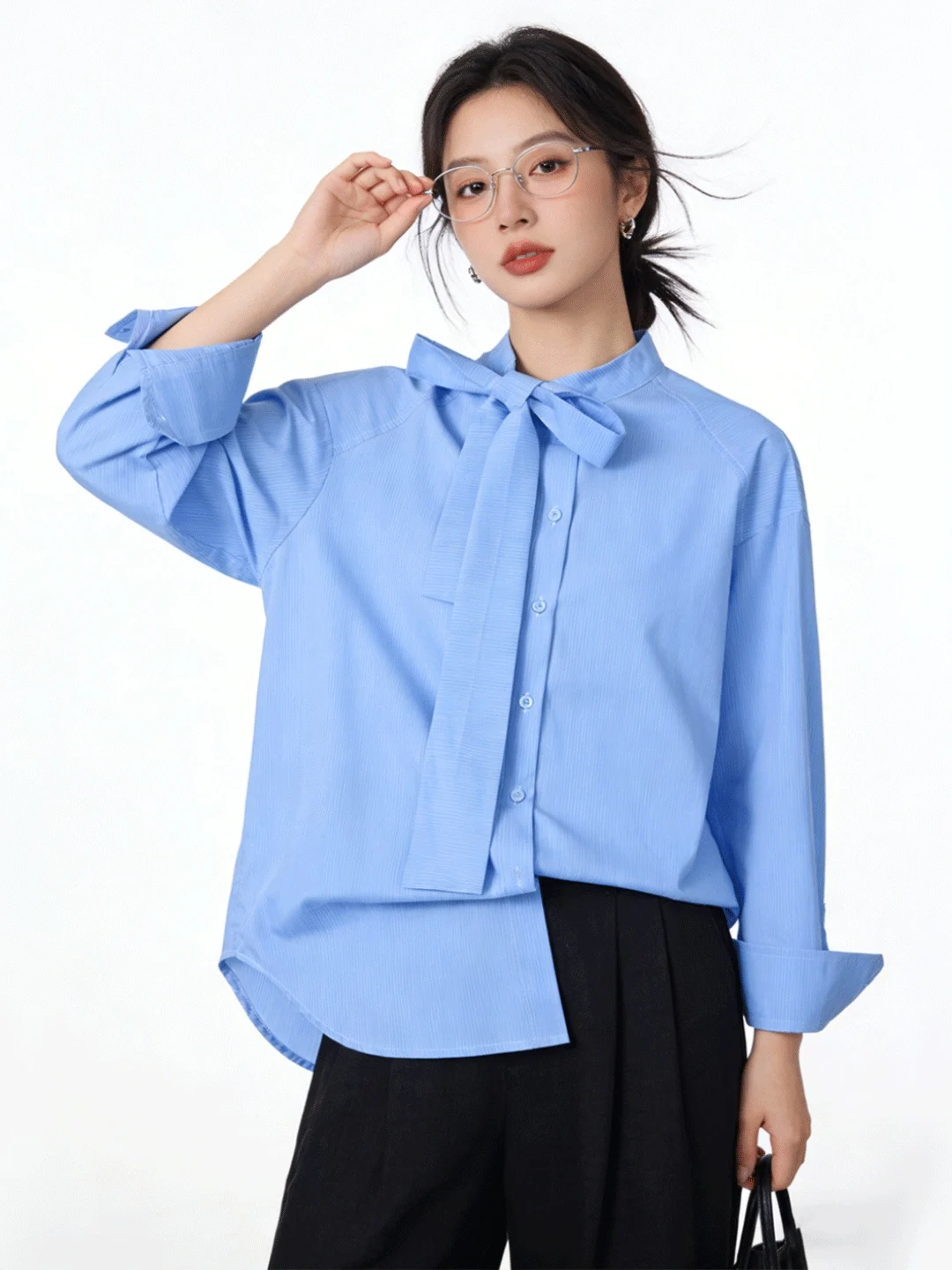 Blue Striped Korean Sle Vintage irt with Bow Tie Early Spring New Sle Age Reduction Versatile irt Jaet for Women
Blue Striped Korean Sle Vintage irt with Bow Tie Early Spring New Sle Age Reduction Versatile irt Jaet for Women