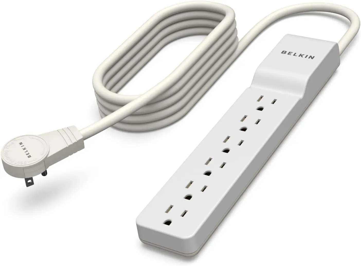 6-Outlet Surge Protector Power Strip, 8ft Cord, Rotating Flat Plug, 720J, White
6-Outlet Surge Protector Power Strip, 8ft Cord, Rotating Flat Plug, 720J, White