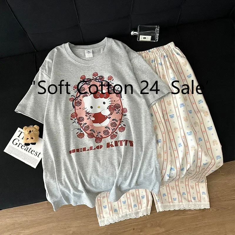 New sweet Hello Kitty women's pajamas gray cotton two-piece set short-sleeved trousers loose casual Hello Kitty loungewear
New sweet Hello Kitty women's pajamas gray cotton two-piece set short-sleeved trousers loose casual Hello Kitty loungewear