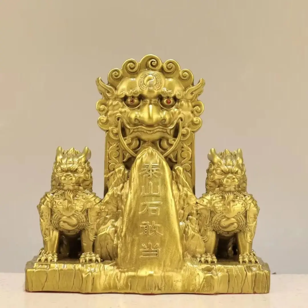 6"Tibetan Temple Collection Old Brass twin Kirin Statue Mount Taishan stone dare Gather fortune Ornament Town house
6"Tibetan Temple Collection Old Brass twin Kirin Statue Mount Taishan stone dare Gather fortune Ornament Town house