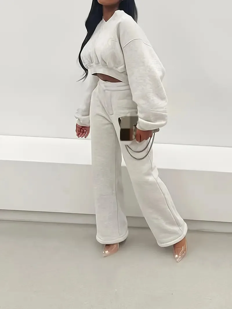 Женский комплект спортивной одежды из двух предметов, осенне-зимний тонкий короткий пуловер с длинными рукавами и широкими брюками
Женский комплект спортивной одежды из двух предметов, осенне-зимний тонкий короткий пуловер с длинными рукавами и широкими брюками