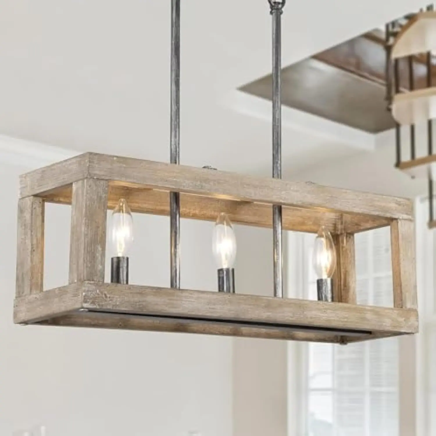 Wood Chandelier, 3 Light Farmhouse Chandelier Light Fixtures, Rectangle Island Lighting for Kitchen Dining Room
Wood Chandelier, 3 Light Farmhouse Chandelier Light Fixtures, Rectangle Island Lighting for Kitchen Dining Room