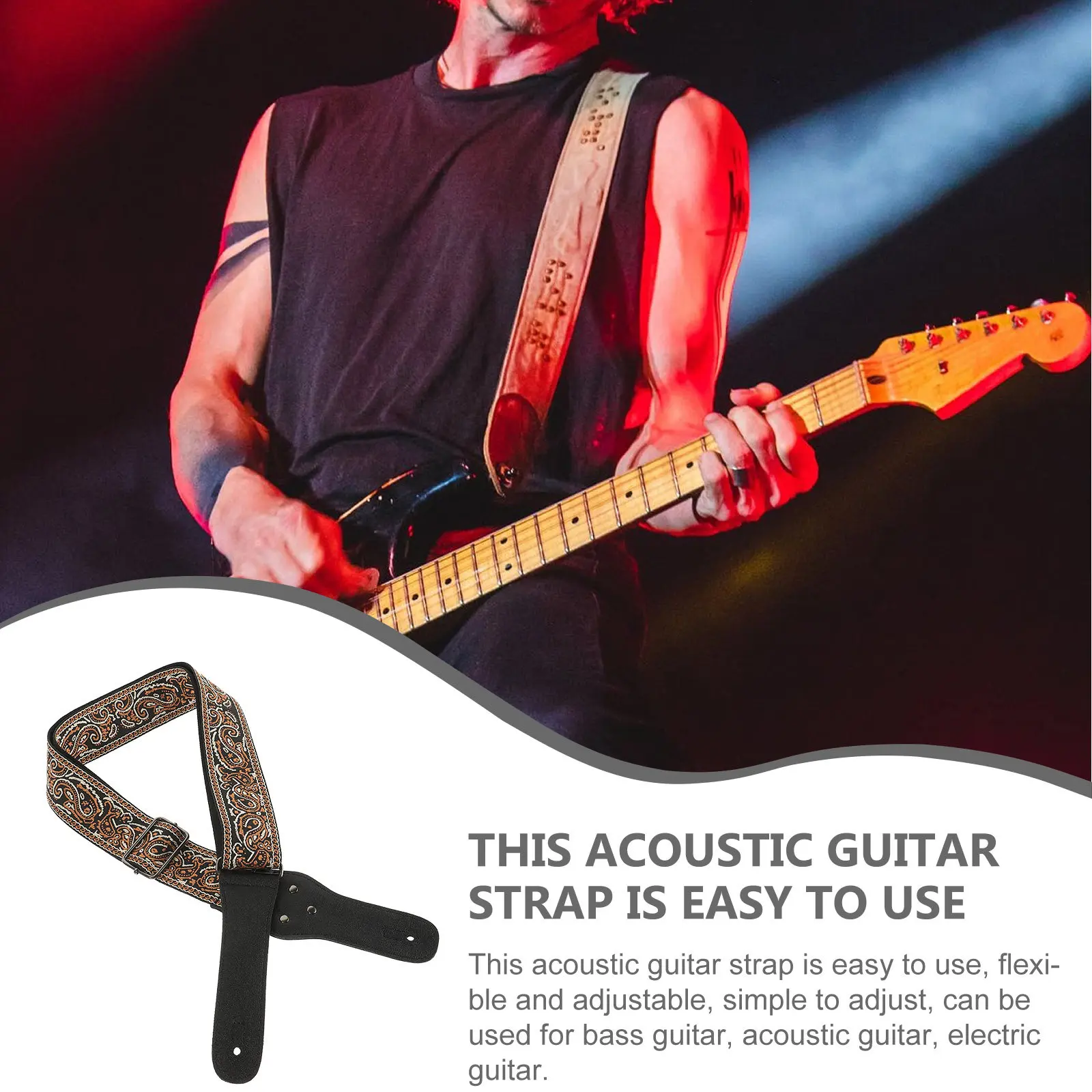 1Set Stylish Guitar Strap with Embroidered Design Fits Acoustic Electric Bass Guitars Includes Picks Locks for Men Women Players
1Set Stylish Guitar Strap with Embroidered Design Fits Acoustic Electric Bass Guitars Includes Picks Locks for Men Women Players