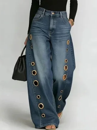 Loose Hollow out Pure Color Women's Jeans High Waist Wide Leg Natural Waist Design Spring Fashion Ladies Premium Denim
Loose Hollow out Pure Color Women's Jeans High Waist Wide Leg Natural Waist Design Spring Fashion Ladies Premium Denim