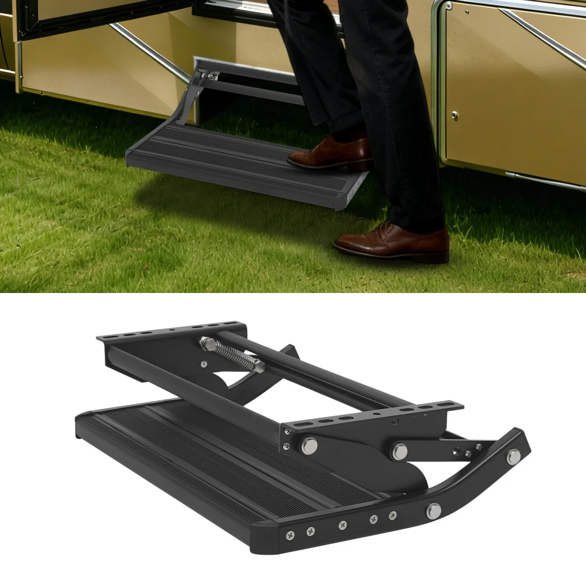 Pull Out Aluminum Alloy Folding RV Step, Single Manual Anti-Slip Drop Down Step, Heavy Duty 440LBS Load-Bearing Hidden Step for Motorhome Caravan Trailer
Pull Out Aluminum Alloy Folding RV Step, Single Manual Anti-Slip Drop Down Step, Heavy Duty 440LBS Load-Bearing Hidden Step for Motorhome Caravan Trailer