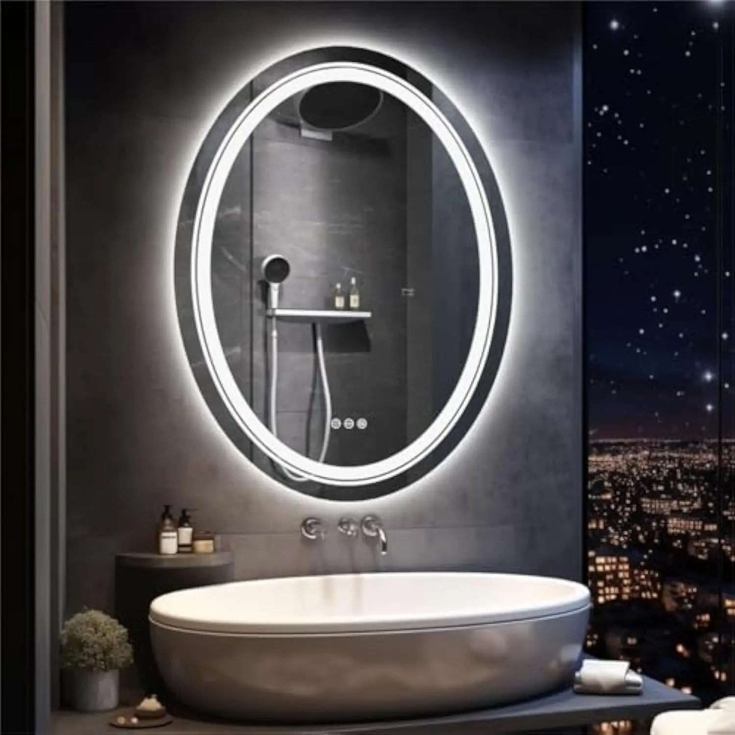 Lighted Led Bathroom Mirror: 28” X 20” Oval Wall Mounted Makeup Mirror with Backlit and Front Light - Modern Dimmable Smart Mirr
Lighted Led Bathroom Mirror: 28” X 20” Oval Wall Mounted Makeup Mirror with Backlit and Front Light - Modern Dimmable Smart Mirr