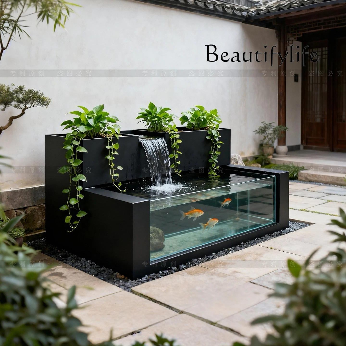 Balcony landscape stainless steel flowing water flower box outdoor terrace courtyard stacked spring landscaping fish pond garden
Balcony landscape stainless steel flowing water flower box outdoor terrace courtyard stacked spring landscaping fish pond garden