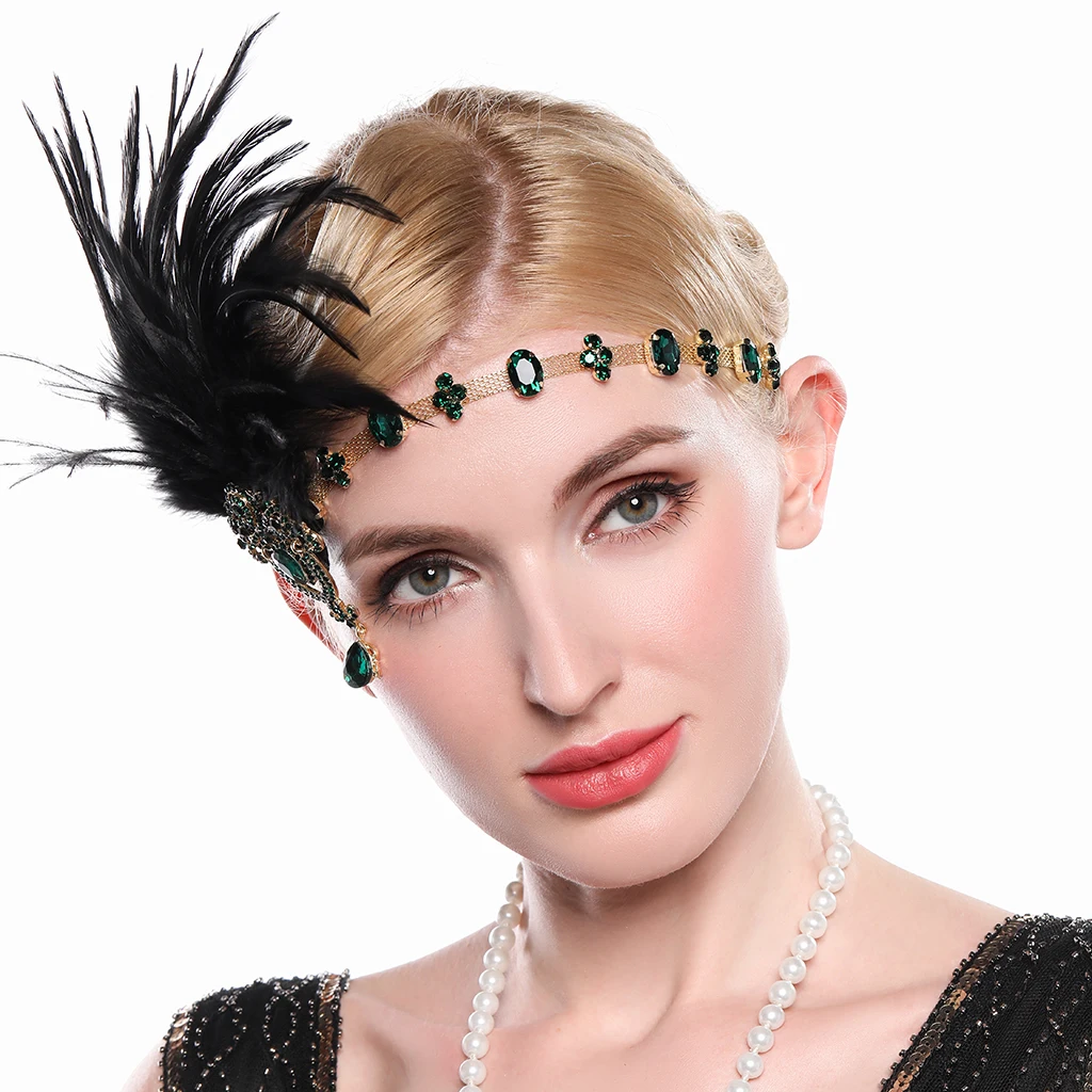Gatsby Black Feather Headband for Woman Shiny Emerald Green Crystal Lace Band 1920s Gatsby Party Headpiece Forehead Decorations
Gatsby Black Feather Headband for Woman Shiny Emerald Green Crystal Lace Band 1920s Gatsby Party Headpiece Forehead Decorations