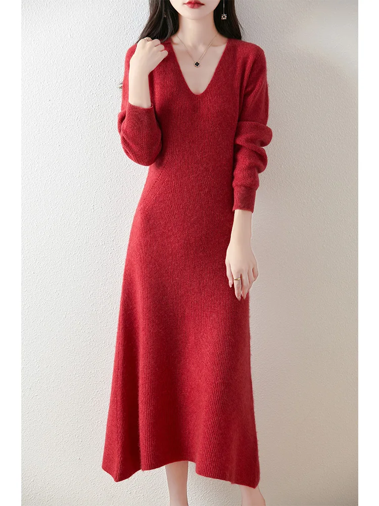 Basic Slim Long Dress Women's Wool Pullover Sweater V-Neck Simple Style Cashmere Autumn Winter 100% Merino Wool Versatile Knit 
Basic Slim Long Dress Women's Wool Pullover Sweater V-Neck Simple Style Cashmere Autumn Winter 100% Merino Wool Versatile Knit