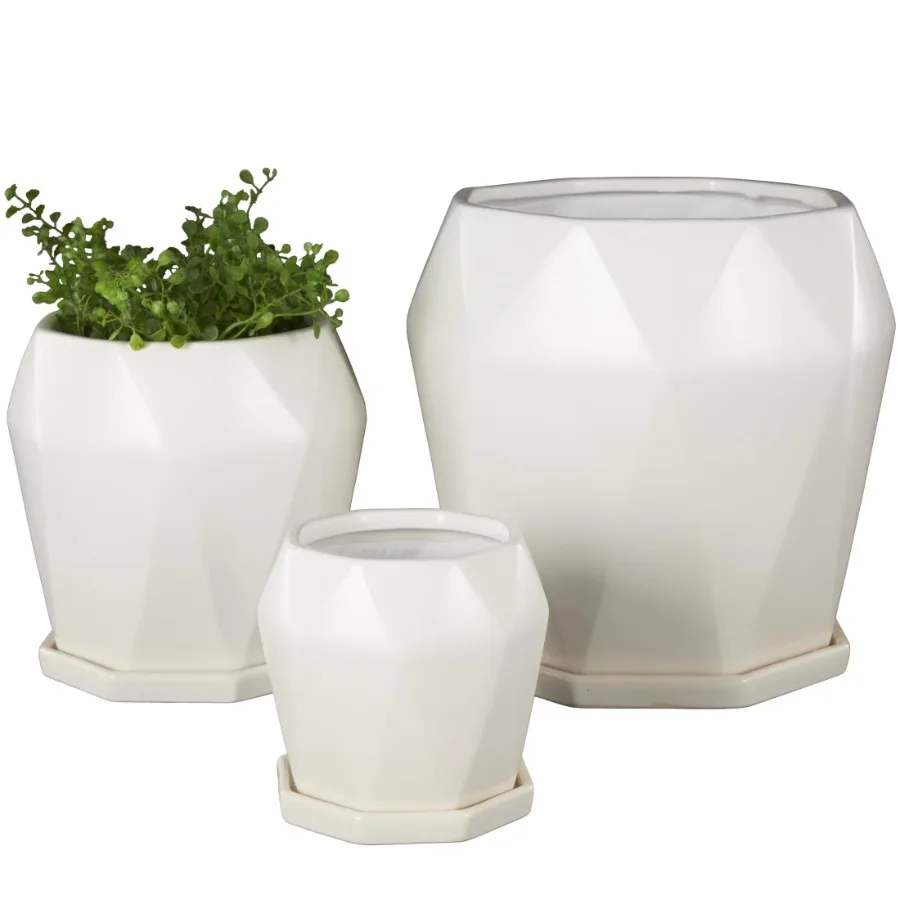 10" 8" 5"H Patterned White Ceramic Planter with Attached Saucer 3 Count
10" 8" 5"H Patterned White Ceramic Planter with Attached Saucer 3 Count