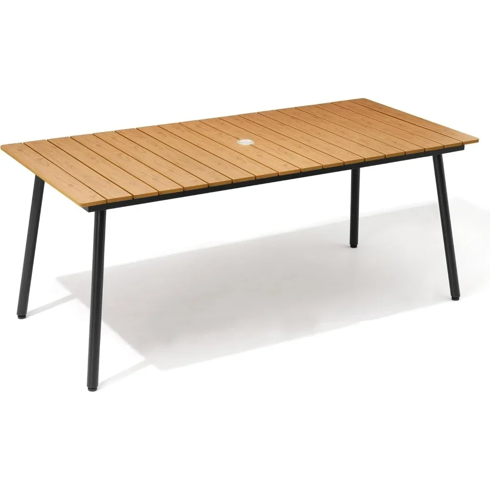 Outdoor Dining Table, Patio Dining Table with Wooden-Like Top and Aluminum Frame, Rectangular Table with Umbrella Hole Outdoor
Outdoor Dining Table, Patio Dining Table with Wooden-Like Top and Aluminum Frame, Rectangular Table with Umbrella Hole Outdoor