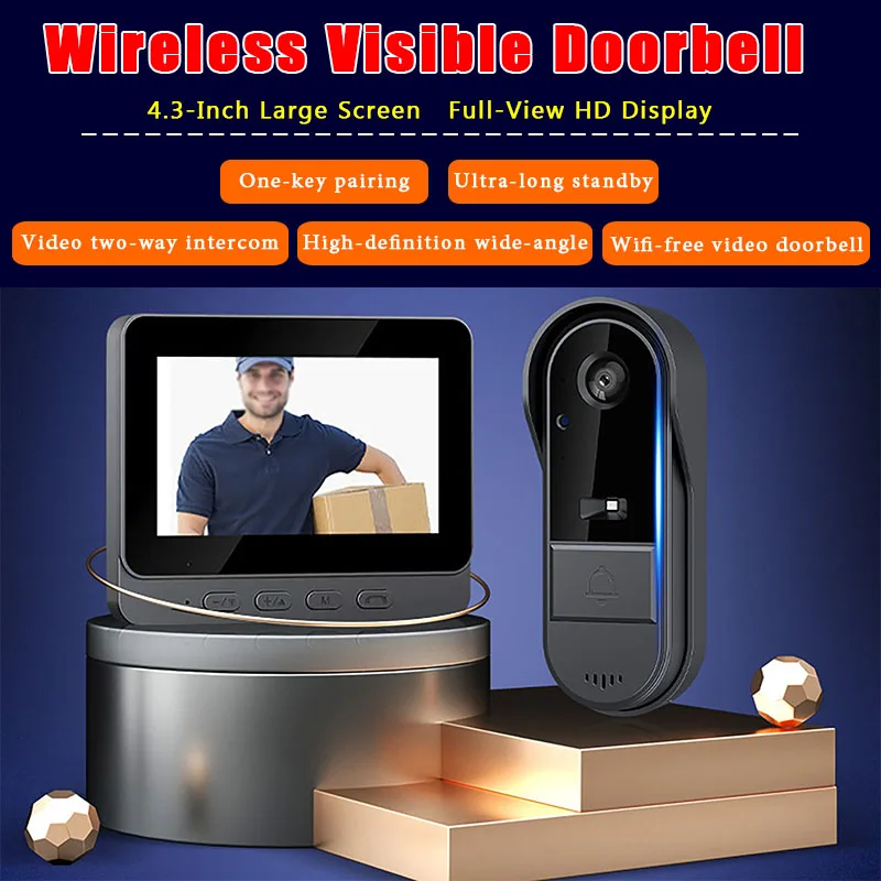 4.3-inch Screen Wireless Intercom Doorbell Waterproof Smart Home Security Visual Doorbell Night Vision HD LPS Video Doorbell Cam
4.3-inch Screen Wireless Intercom Doorbell Waterproof Smart Home Security Visual Doorbell Night Vision HD LPS Video Doorbell Cam