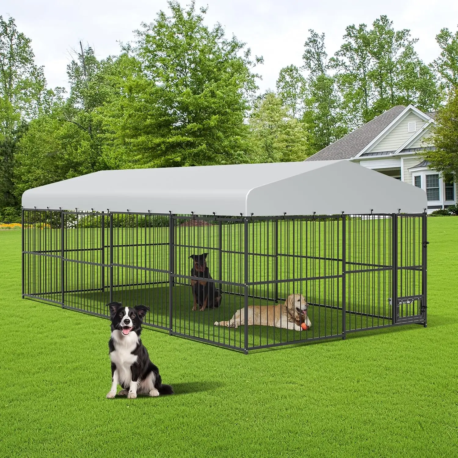 Heavy Duty Outdoor Large Dogs Kennel Secure Metal Enclosure with Waterproof Roof,Lockable Gate,Feeding Doors for Backyard,Garden
Heavy Duty Outdoor Large Dogs Kennel Secure Metal Enclosure with Waterproof Roof,Lockable Gate,Feeding Doors for Backyard,Garden