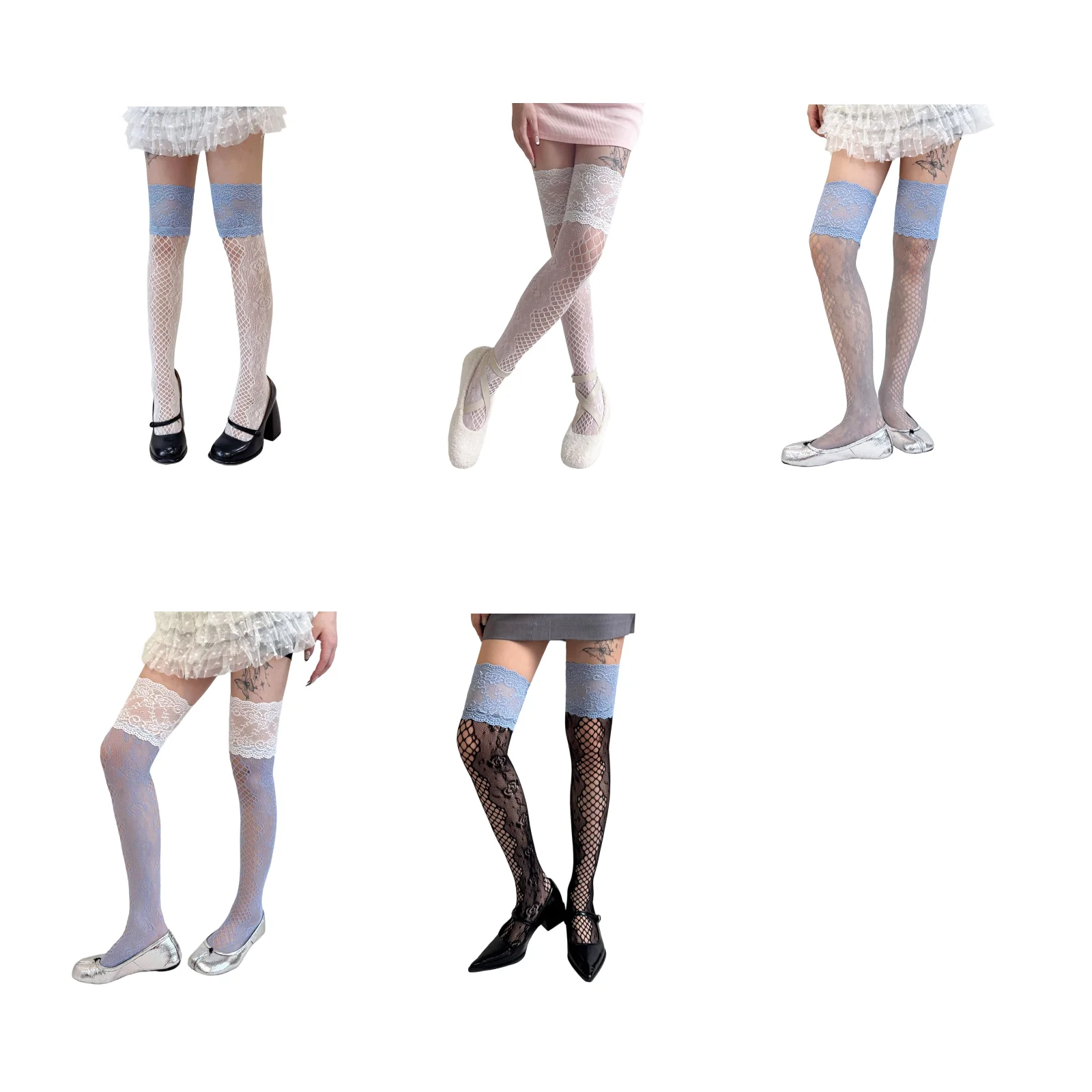 Набор из 5 пар кружевных чулок-сеток до бедра (белый и синий/розовый и белый/серый и синий/синий и белый/черный и синий)
Набор из 5 пар кружевных чулок-сеток до бедра (белый и синий/розовый и белый/серый и синий/синий и белый/черный и синий)