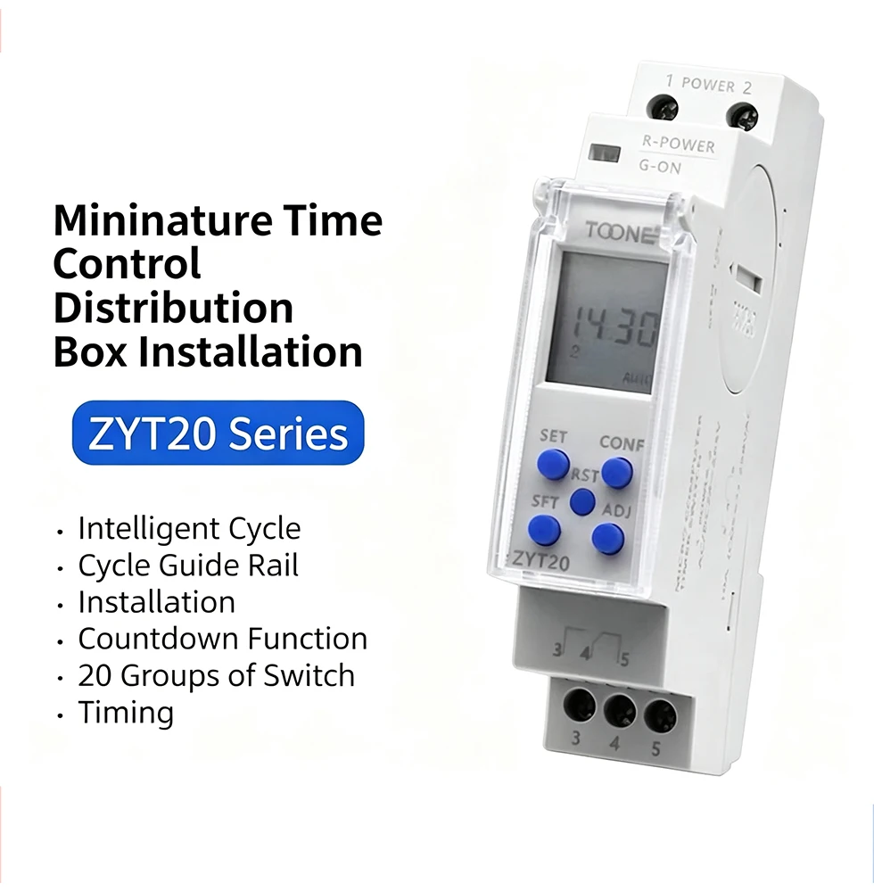 DIN Rail Micro Computer Timer Switch AC/DC 24-265V ZYT20 Slim Digital Timer 10A 250VAC
DIN Rail Micro Computer Timer Switch AC/DC 24-265V ZYT20 Slim Digital Timer 10A 250VAC