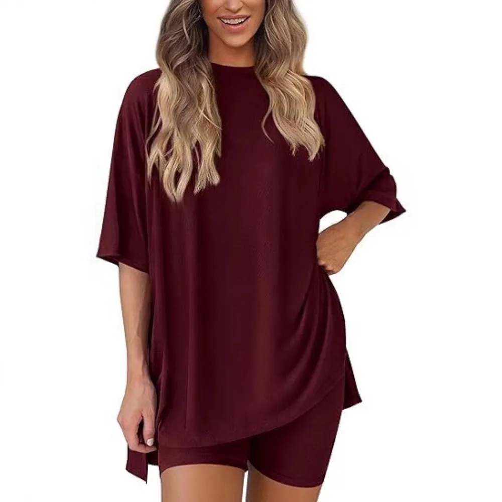Solid Color Simple Casual Comfortable Round Neck Loose T High Waist Side Pocket Shorts Women's Set Home Wear
Solid Color Simple Casual Comfortable Round Neck Loose T High Waist Side Pocket Shorts Women's Set Home Wear