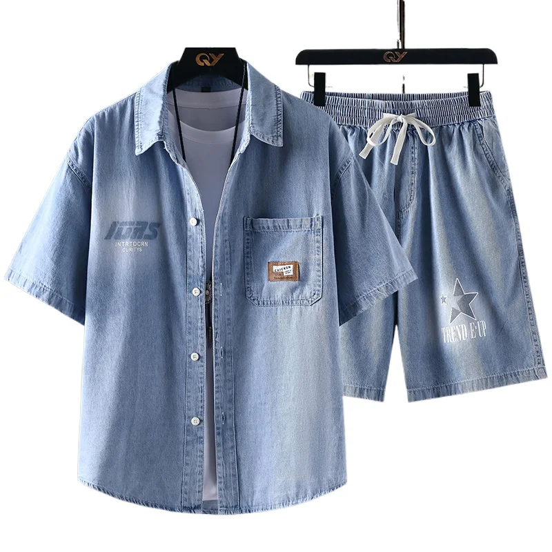【Short Sleeve Shirt + 5-Point Pants】Men's Shirt Set Summer Trendy 100% Cotton Denim Breathable Comfortable Street Fashion Casual
【Short Sleeve Shirt + 5-Point Pants】Men's Shirt Set Summer Trendy 100% Cotton Denim Breathable Comfortable Street Fashion Casual