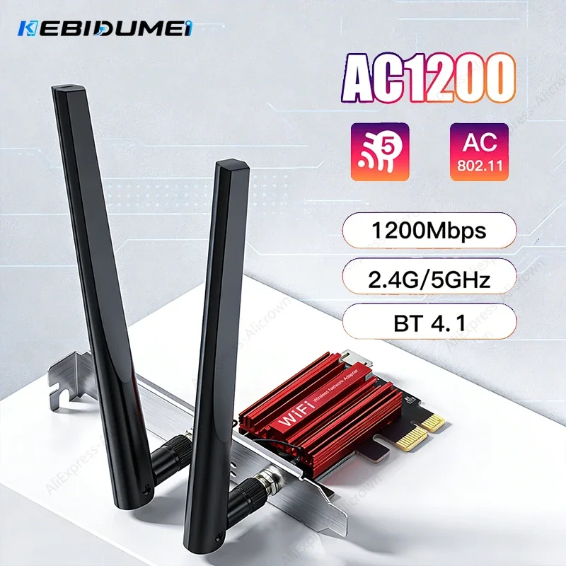 KEBIDUMEI WiFi 5 PCI-E Wireless Adapter AC1200 Bluetooth 4.1 Network Card Dual Band 2.4G/5GHz 802.11AC For Desktop Win 7/8/10/11
KEBIDUMEI WiFi 5 PCI-E Wireless Adapter AC1200 Bluetooth 4.1 Network Card Dual Band 2.4G/5GHz 802.11AC For Desktop Win 7/8/10/11
