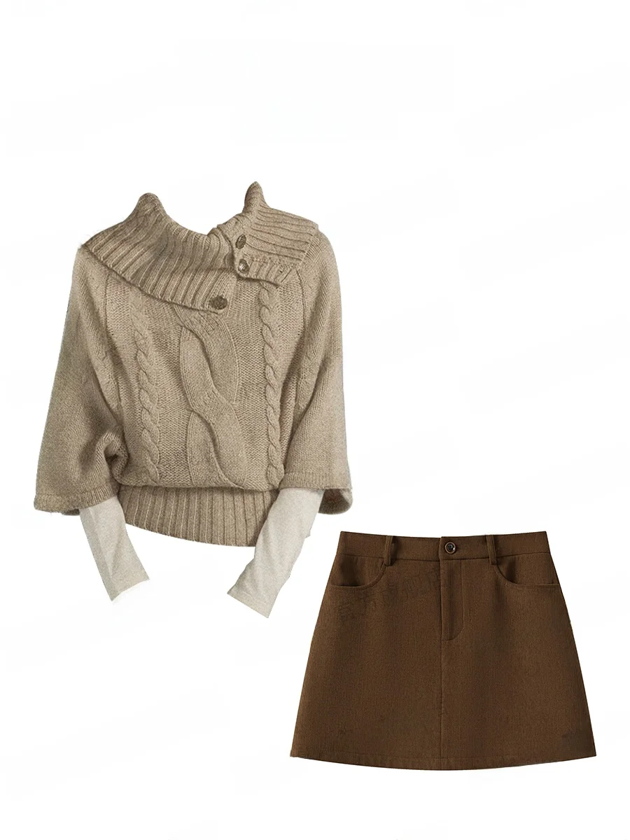Winter Lazy Style Retro High-End Knitted Sweater Underwear Skirt Three-Piece Set Warm Loose Fit Long Sleeve High Collar
Winter Lazy Style Retro High-End Knitted Sweater Underwear Skirt Three-Piece Set Warm Loose Fit Long Sleeve High Collar