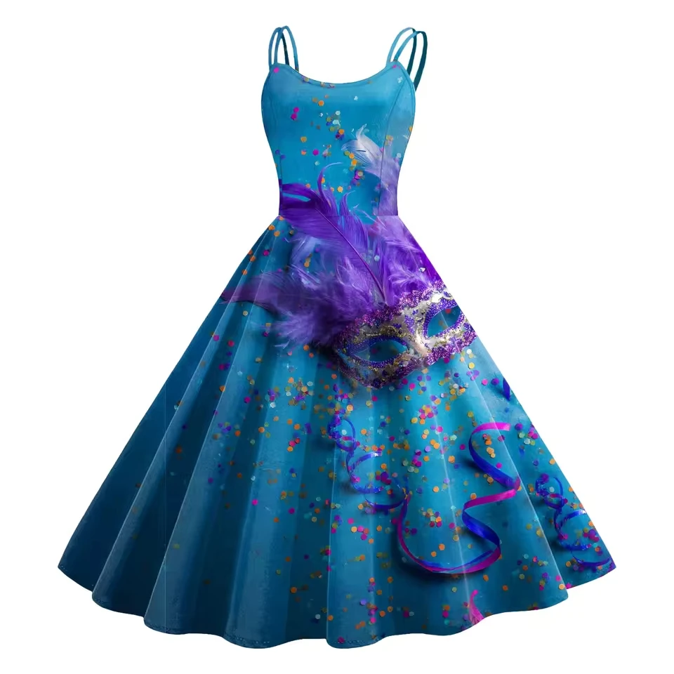 Women'S Fashion Carnival Evening Party Carnival Print Casual Sleeveless Sexy Strap Dress Slimming Waist Party Clubwaer Dresses
Women'S Fashion Carnival Evening Party Carnival Print Casual Sleeveless Sexy Strap Dress Slimming Waist Party Clubwaer Dresses