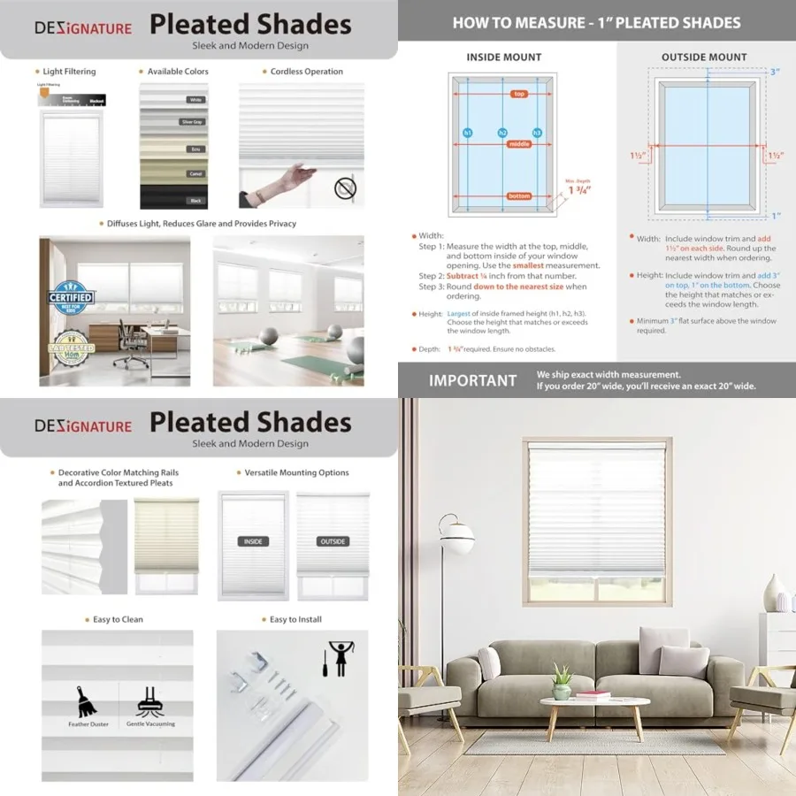 Cordless 1" Signature Light Filtering Pleated Fabric Shade, 46" W x 48" H, White
Cordless 1" Signature Light Filtering Pleated Fabric Shade, 46" W x 48" H, White
